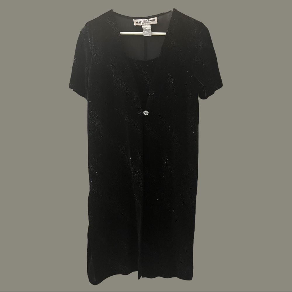 VTG Another Thyme Black Velvet Dress / glitter paint embellishment / Sz 14 Plus